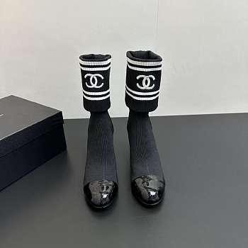 Kitlife Chanel 25SS Chunky Heel Sock Boots Black