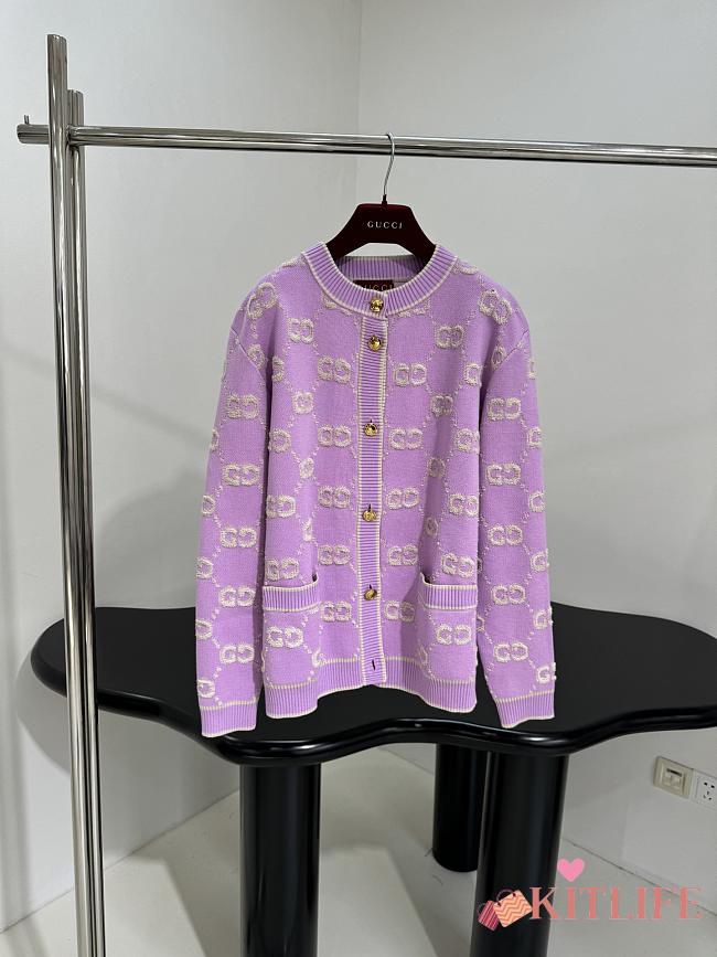 Kitlife Gucci GG Wool Jacquard Cardigan Purple & White - 1