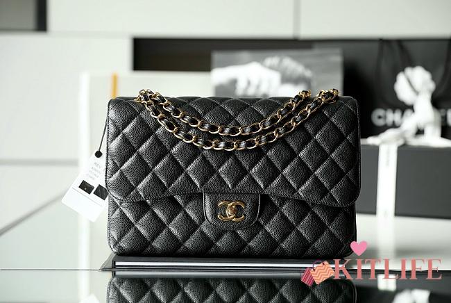 Kitlife Chanel Classic Flap Jumbo Black Caviar Leather Bag - 30cm - 1