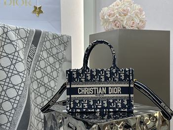 Kitlife Dior Mini Book Tote Blue Dior Oblique Embroidery 21.5x13x7.5cm