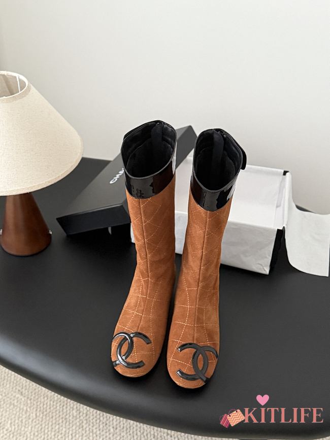Kitlife Chanel 2025B Long Boots Brown Suede Leather  - 1