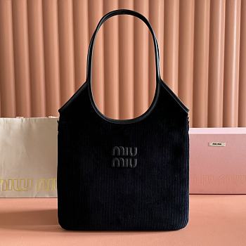 Kitlife Miu Miu Tote Bag Black Suede Corduroy 5BG231 35x40cm 