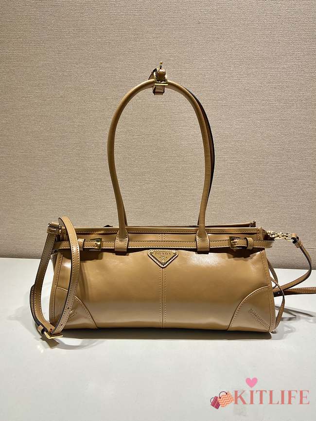 Kitlife Prada Bonnie Medium Beige Leather Handbag 1BA426 32x15.5x12cm - 1