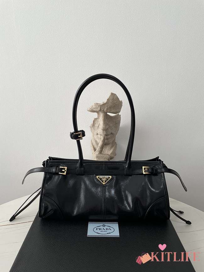 Kitlife Prada Bonnie Medium Black Leather Handbag 1BA426 32x15.5x12cm - 1