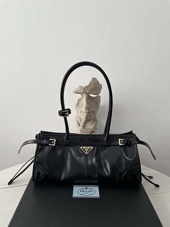 Kitlife Prada Bonnie Medium Black Leather Handbag 1BA426 32x15.5x12cm