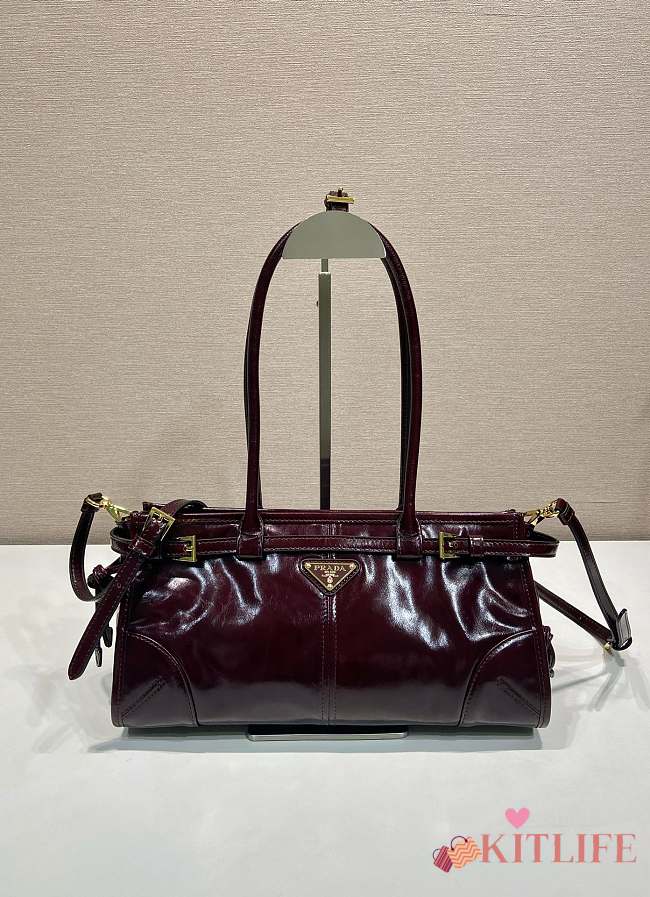 Kitlife Prada Bonnie Medium Burgundy Leather Handbag 1BA426 32x15.5x12cm  - 1