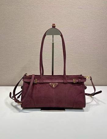 Kitlife Prada Bonnie Medium Burgundy Suede Handbag 1BA426 32x15.5x12cm