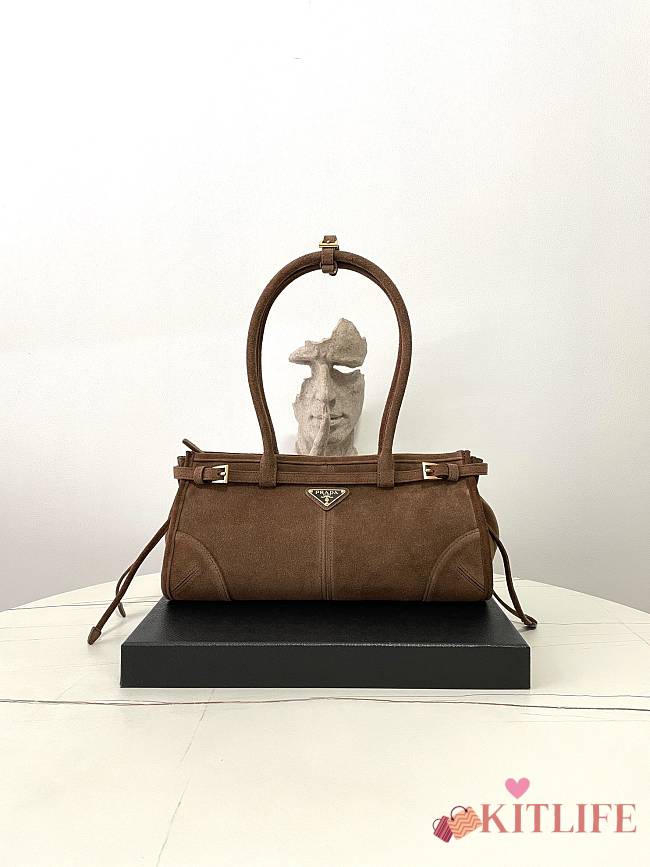 Kitlife Prada Bonnie Medium Brown Suede Handbag 1BA426 32x15.5x12cm - 1