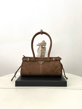 Kitlife Prada Bonnie Medium Brown Suede Handbag 1BA426 32x15.5x12cm