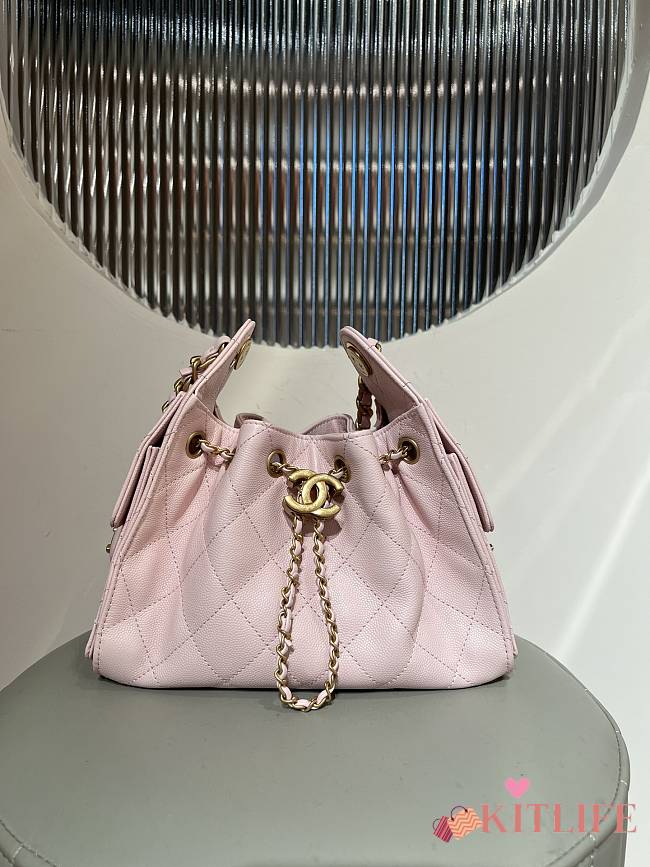 Kitlife Chanel 25C Drawstring Bucket Hobo Bag Light Pink Grained Leather 20x22x12.5cm - 1