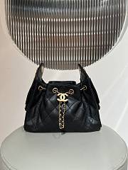 Kitlife Chanel 25C Drawstring Bucket Hobo Bag Black Grained Leather 20x22x12.5cm - 1