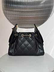 Kitlife Chanel 25C Drawstring Bucket Hobo Bag Black Grained Leather 20x22x12.5cm - 3