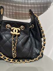 Kitlife Chanel 25C Drawstring Bucket Hobo Bag Black Grained Leather 20x22x12.5cm - 4