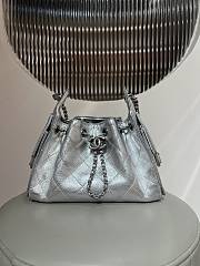 Kitlife Chanel 25C Drawstring Bucket Hobo Bag Silver Grained Leather 20x22x12.5cm  - 1