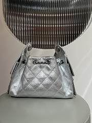Kitlife Chanel 25C Drawstring Bucket Hobo Bag Silver Grained Leather 20x22x12.5cm  - 6