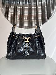 Kitlife Chanel 25C Drawstring Bucket Hobo Bag Black Glossy Lambskin 20x22x12.5cm - 1