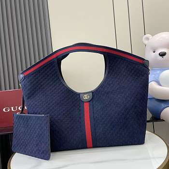 Kitlife Gucci Giglio Large Tote Bag Dark Blue Suede GG Canvas 853971 60x47x16cm