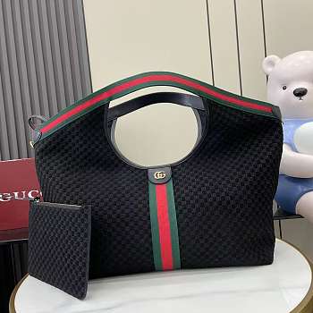 Kitlife Gucci Giglio Large Tote Bag Black Suede GG Canvas 853971 60x47x16cm