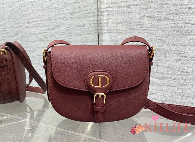 Kitlife Dior Medium Bobby Bag Burgundy Grained Calfskin 22×17×6cm - 1