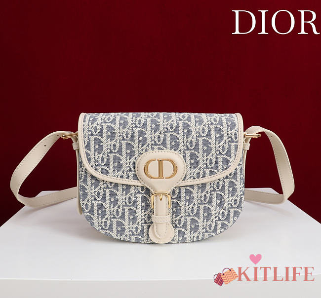 Kitlife Dior Medium Bobby Bag Light Blue Denim Oblique Jacquard 22×17×6cm - 1