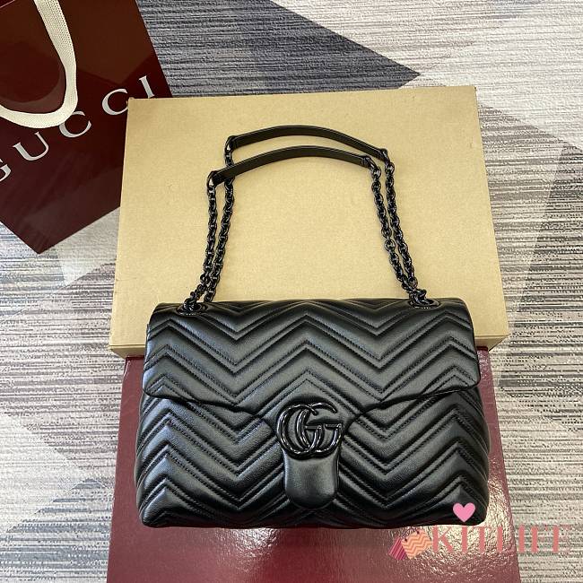 Kitlife Gucci GG Marmont Medium Shoulder Bag Black 850676 31x17x8cm - 1