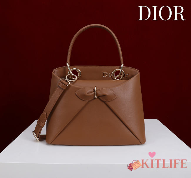 Kitlife Dior Bow Bag Brown Leather 28x10x22cm - 1