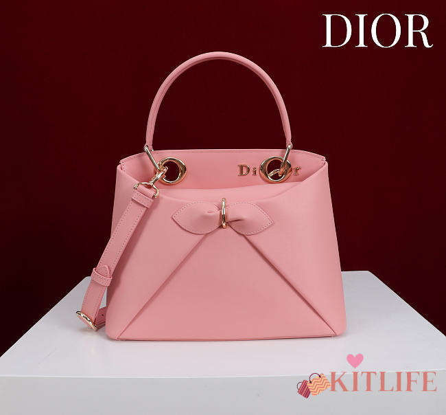 Kitlife Dior Bow Bag Pink Leather 28x10x22cm - 1
