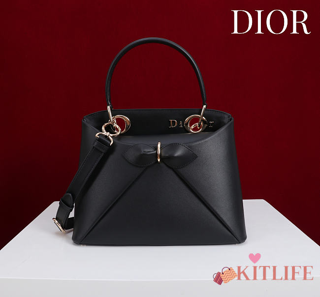 Kitlife Dior Bow Bag Black Leather 28x10x22cm - 1