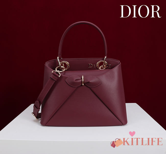 Kitlife Dior Bow Bag Burgundy Leather 28x10x22cm  - 1