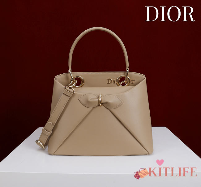 Kitlife Dior Bow Bag Beige Leather 28x10x22cm  - 1