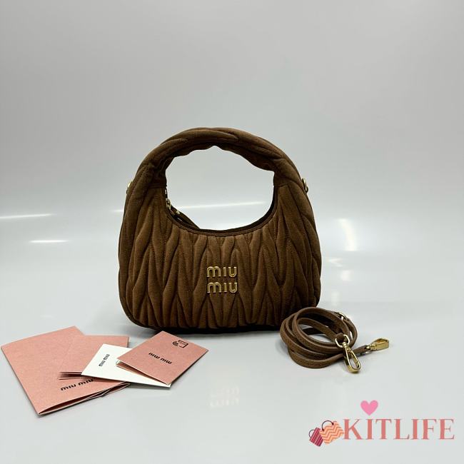 Kitlife Miu Miu Brown Wander Matelassé Suede Bag 20x17x6cm  - 1