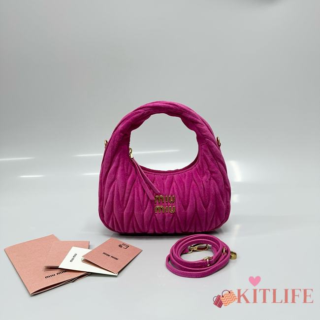 Kitlife Miu Miu Dark Pink Pink Wander Matelassé Suede Bag 20x17x6cm - 1