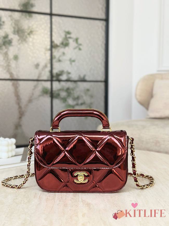 Kitlife Chanel Flap Bag With Handle Red AS4892 18.5x13x4.5cm - 1