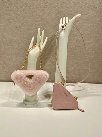 Kitlife Prada Twin Triangle Bag Pink Fur Leather 1NR015 15x10x5cm