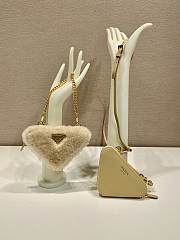 Kitlife Prada Twin Triangle Bag Beige Fur Leather 1NR015 15x10x5cm - 1
