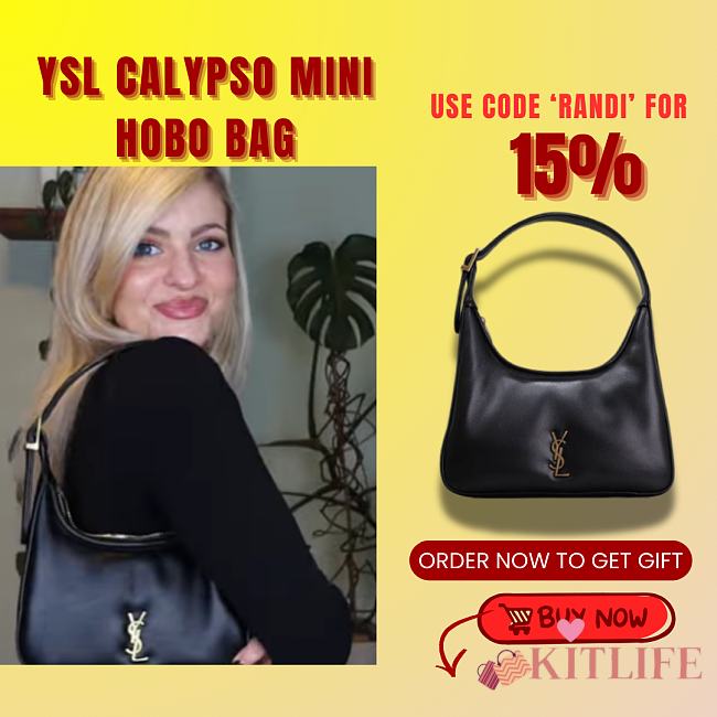 Kitlife Saint Laurent Calypso Mini Hobo In Plunged Lambskin Black 791484 20x12x5cm - 1