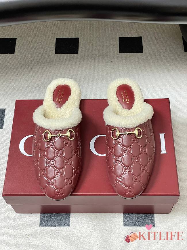 Kitlife Gucci Princetown Classic Wool Slippers Red Leather - 1