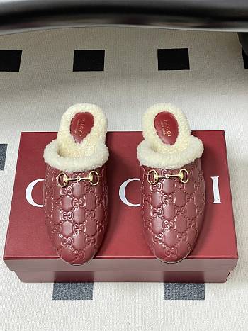 Kitlife Gucci Princetown Classic Wool Slippers Red Leather