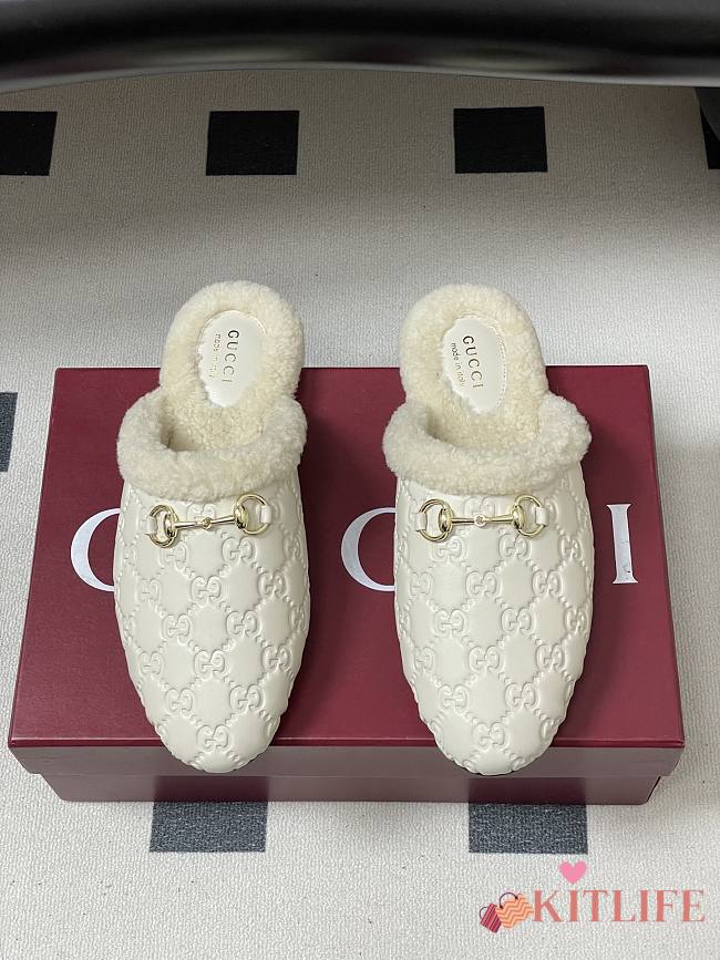 Kitlife Gucci Princetown Classic Wool Slippers White Leather  - 1