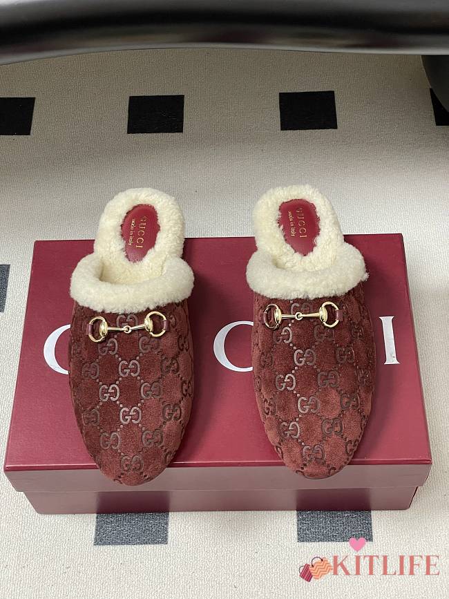 Kitlife Gucci Princetown Classic Wool Slippers Red Suede - 1
