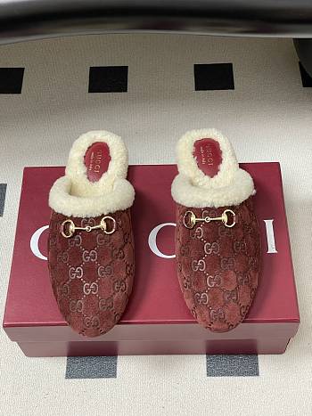 Kitlife Gucci Princetown Classic Wool Slippers Red Suede