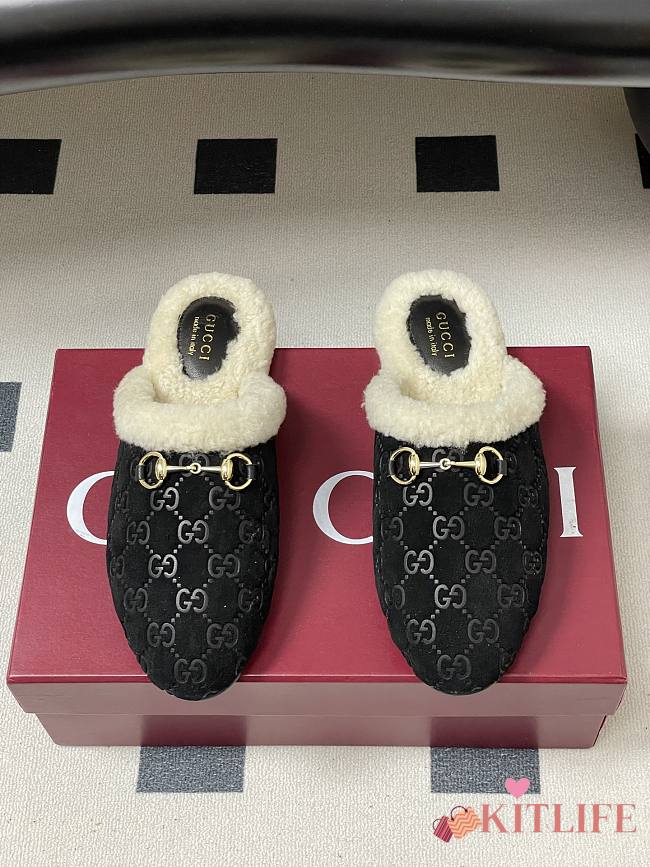 Kitlife Gucci Princetown Classic Wool Slippers Black Suede - 1