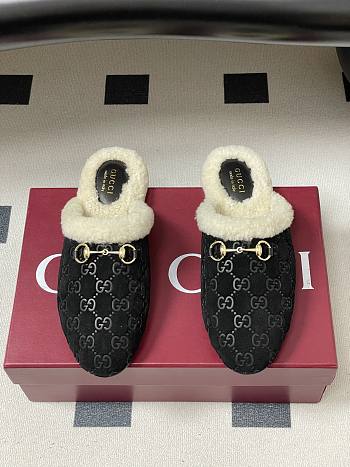 Kitlife Gucci Princetown Classic Wool Slippers Black Suede