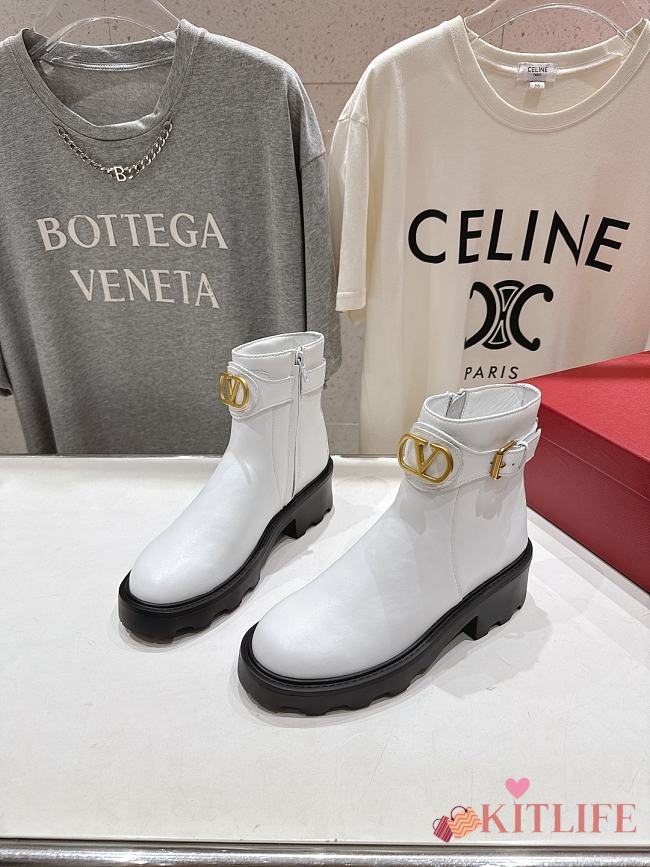 Kitlife Valentino Garavani 55mm VLogo Signature Buckle-fastening Ankle Boots White - 1