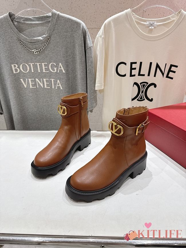 Kitlife Valentino Garavani 55mm VLogo Signature Buckle-fastening Ankle Boots Brown  - 1