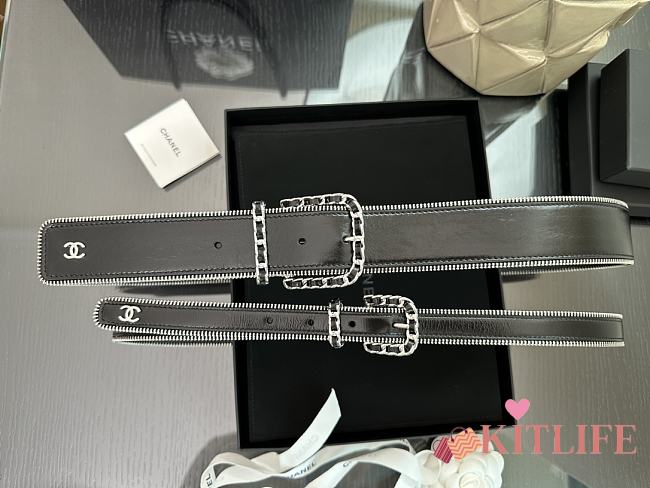 Kitlife Chanel Interlocking CC Logo Belt Black With Silver Buckle - 1