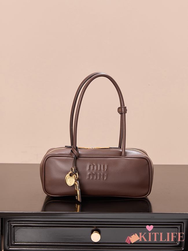 Kitlife Miu Miu Beau Dark Brown Leather Bag 5BB173 28x11.5x8cm - 1