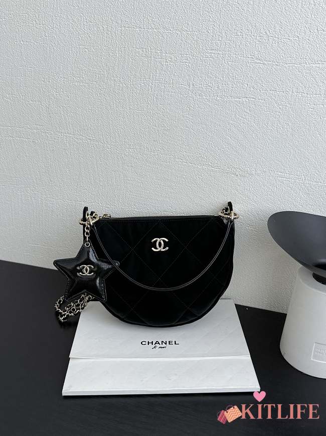 Kitlife Chanel Black Velvet Effect Nylon, Crinkled Effect Glossy Calfskin & Gold Metallic Clutch AP4791 15×22×6cm - 1