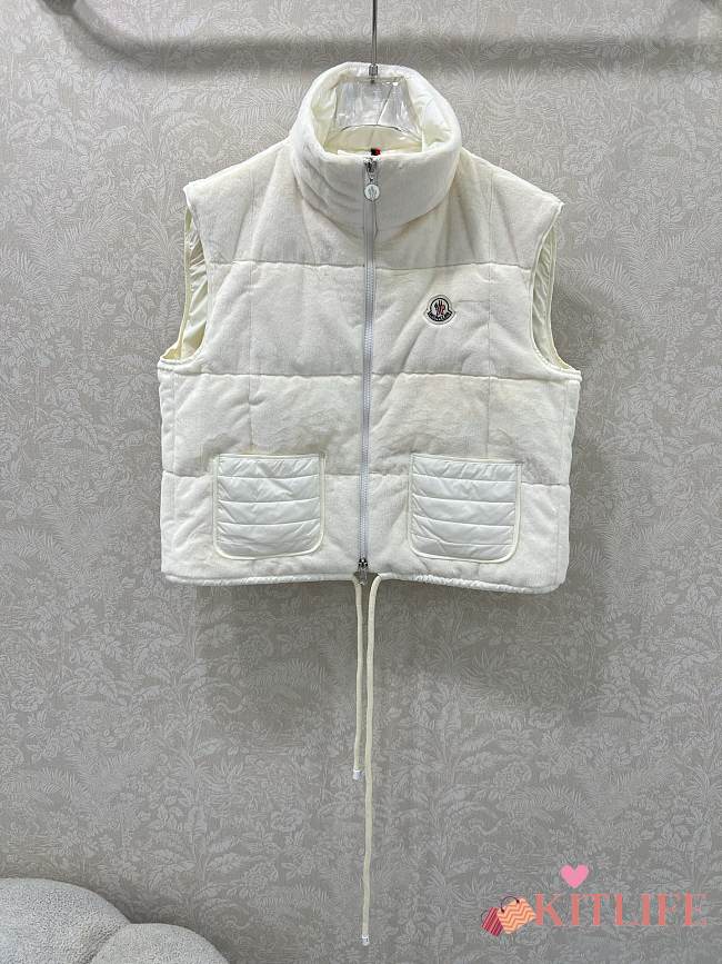 Kitlife Moncler 25 Pocket-decorated Velvet Drawstring Vest Down Jacket White - 1