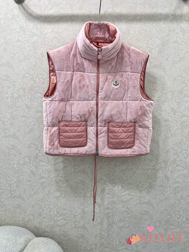 Kitlife Moncler 25 Pocket-decorated Velvet Drawstring Vest Down Jacket Pink - 1
